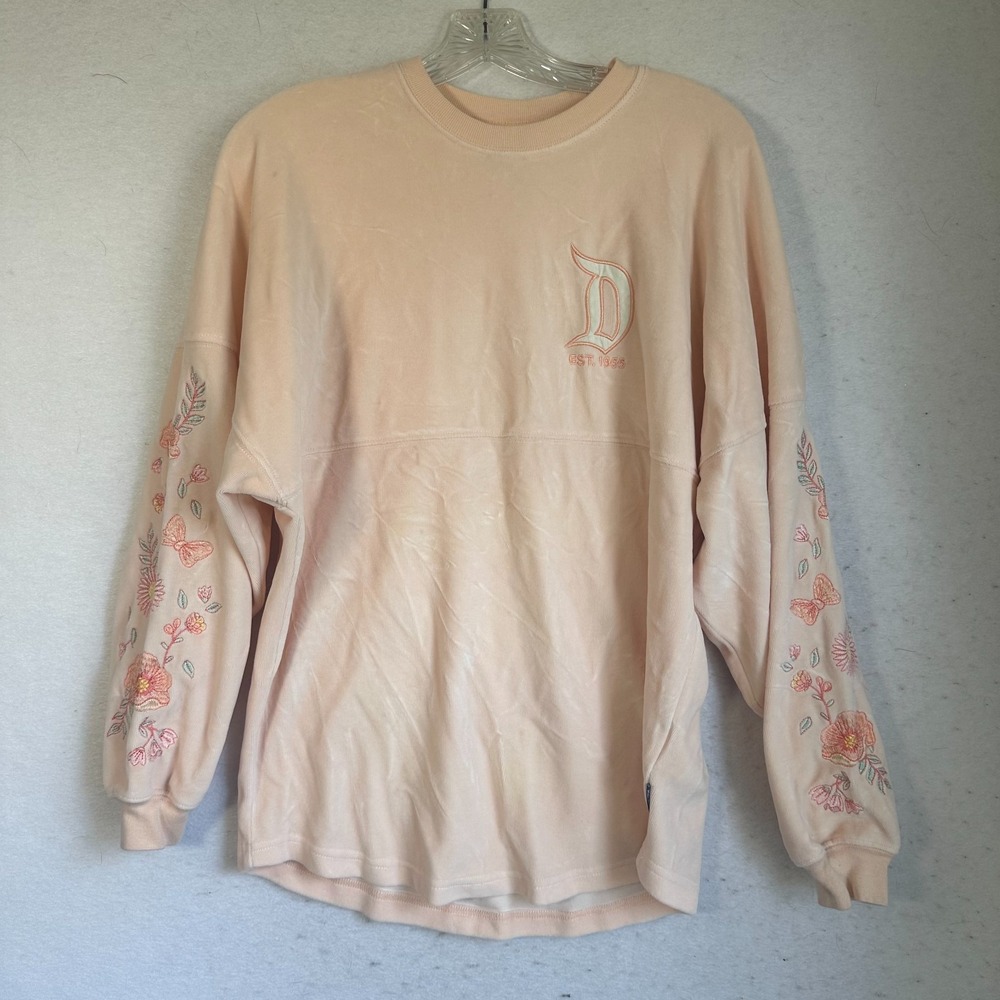 Disney Spirit Jersey Disneyland Resort‎ Peach Velour Floral Embroidered XS